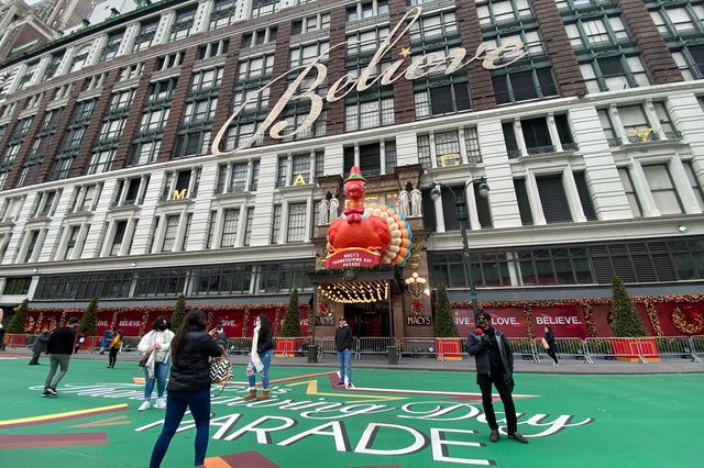 A photo of Thanksgiving Day Parade 2020 set up in Herald Square